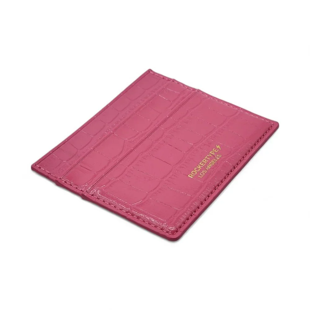 Rockertype Cardholder Wallet Crocodile Embossed Italian Leather Pink